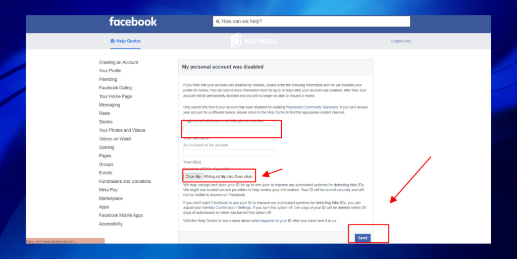 Sử dụng xác thực thông tin để lấy lại mật khẩu Facebook