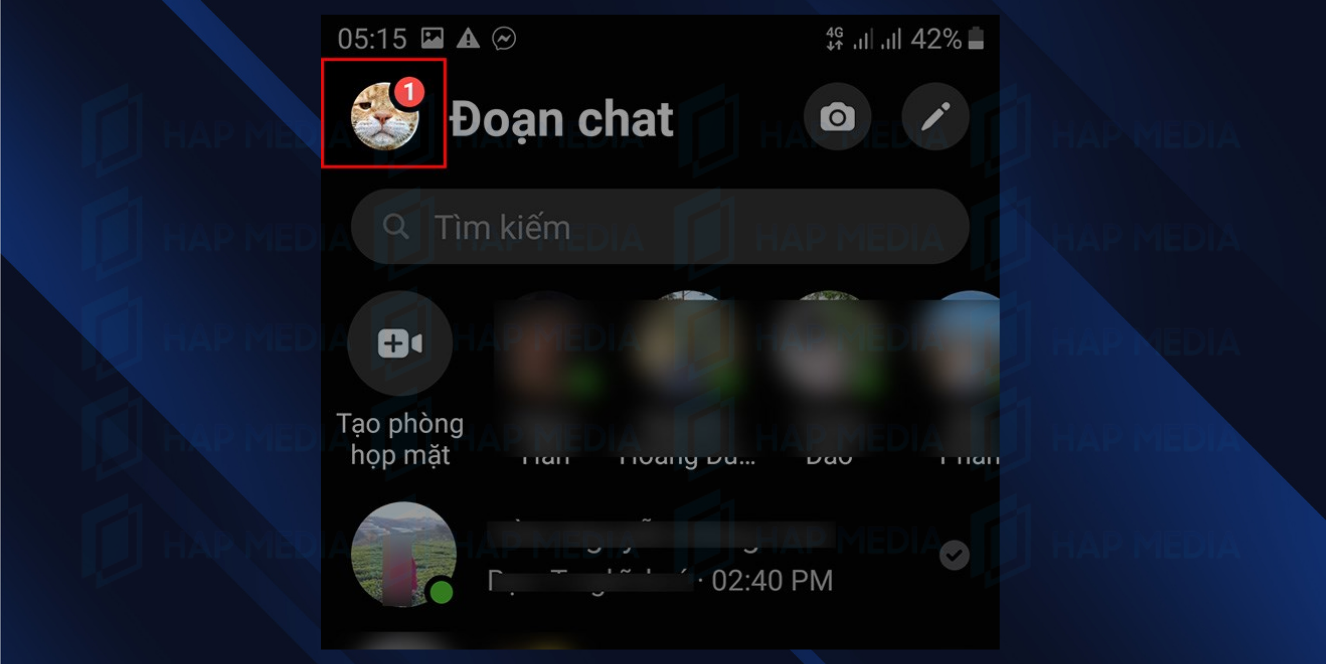 Bước 1: Khởi động ứng dụng Messenger và chọn ảnh đại diện của bạn ở góc trên bên trái. cách ghim tin nhắn trên messenger