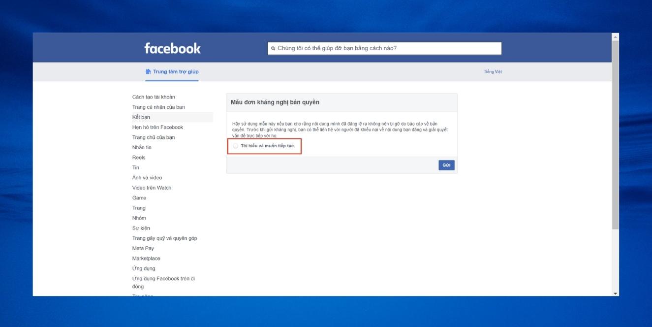 Bước 1 lấy lại facebook bị vô hiệu hóa do vi phạm bản quyền