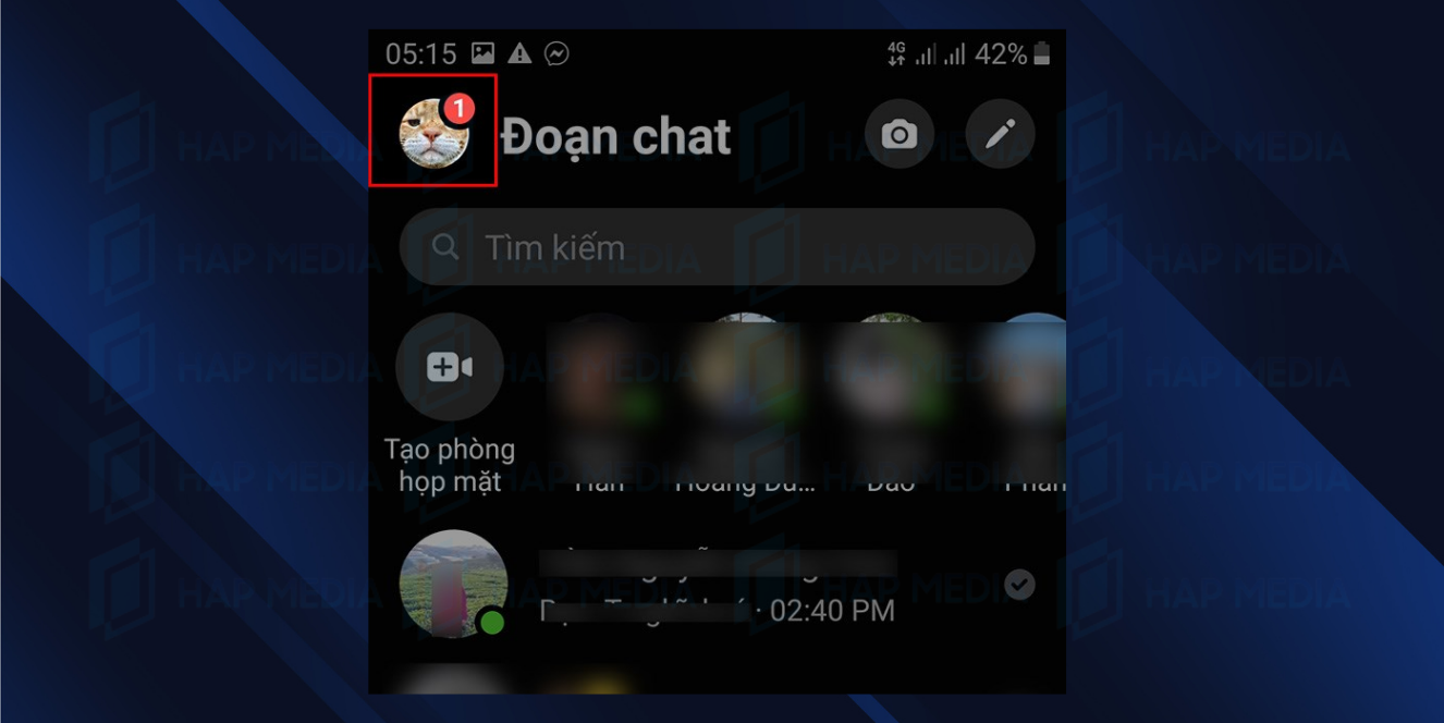 Bước 1: Khởi động ứng dụng Messenger và chọn ảnh đại diện của bạn ở góc trên bên trái.