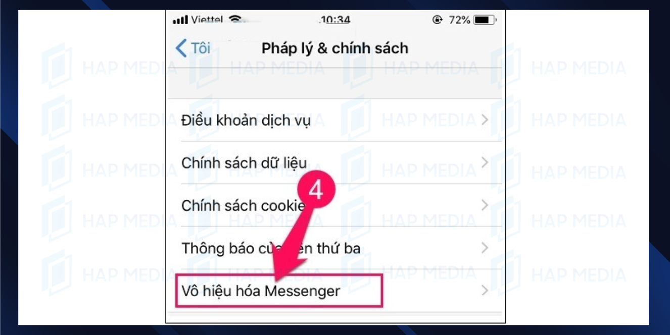 Bước 2: Chọn "Vô hiệu hóa Messenger". cách khóa messenger