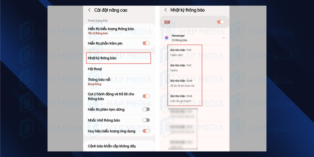 Chọn Nhật ký thông báo > ứng dụng Messenger để xem lại tin nhắn thu hồi. cách xem lại tin nhắn đã thu hồi trên messenger