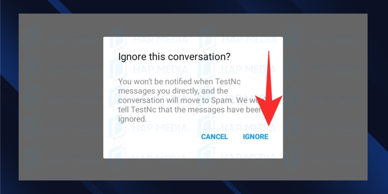 Bước 3: Xác nhận lựa chọn của bạn bằng cách nhấn "Bỏ qua" một lần nữa... cách bỏ qua tin nhắn trên messenger
