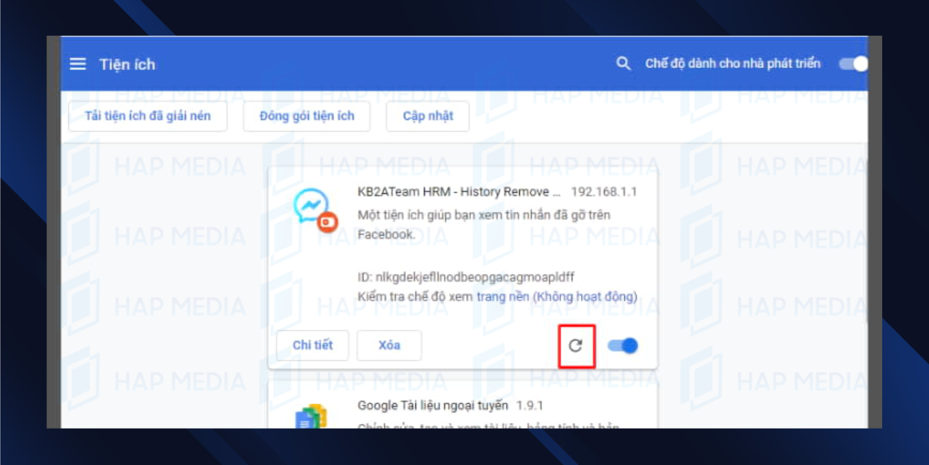 Bước 6: Cập nhật lại thay đổi trên History Remove. cách xem lại tin nhắn đã thu hồi trên messenger