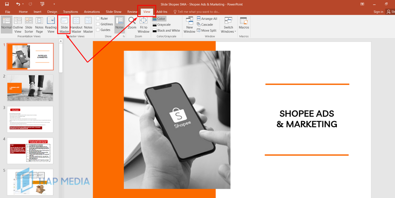 Cách chèn Logo vào PowerPoint bằng tự tạo trên Slide bước 1