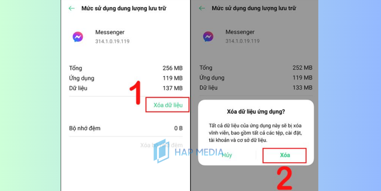 Cách thoát Messenger trên Android bằng xóa dữ liệu của app bước 4