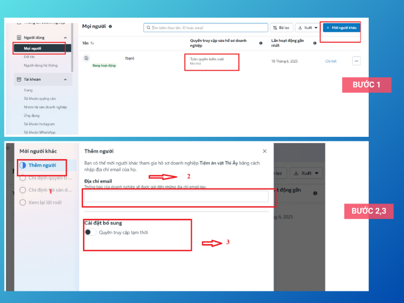 Quản lý chuyên nghiệp nhờ phân quyền trong Facebook Business Manager 3 Bước 1 và 2