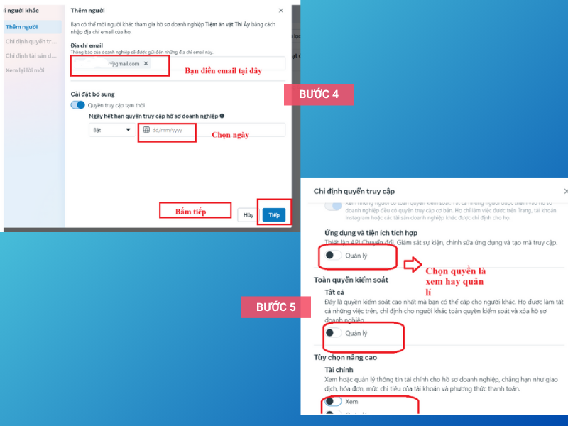 Quản lý chuyên nghiệp nhờ phân quyền trong Facebook Business Manager 4 Bước 3 và 4