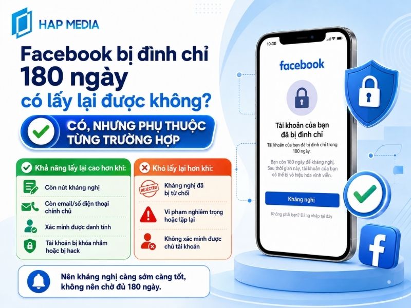 Facebook bị đình chỉ 180 ngày có lấy lại được không?